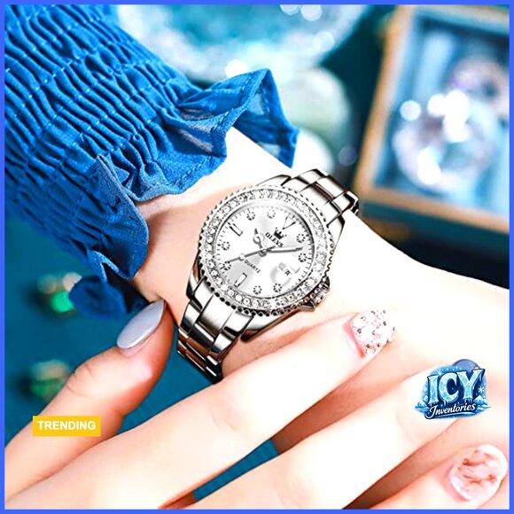 Stainless Steel Dress Watch with Diamond Roman Numerals main image 5